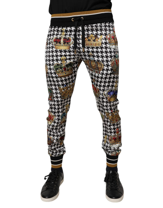 Dolce & Gabbana Multicolor Houndstooth Crown Men Sweatpants Pants - ClickThatClicks 