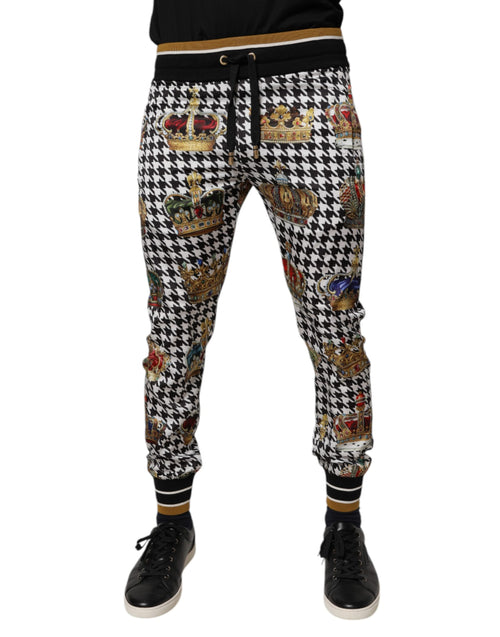 Dolce & Gabbana Multicolor Houndstooth Crown Men Sweatpants Pants - ClickThatClicks 