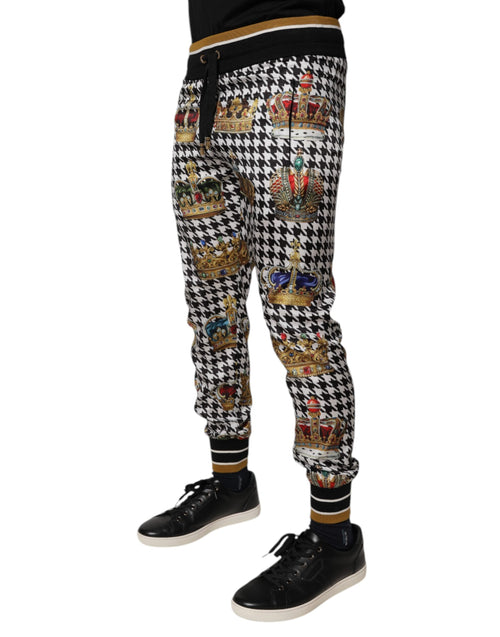 Dolce & Gabbana Multicolor Houndstooth Crown Men Sweatpants Pants - ClickThatClicks 