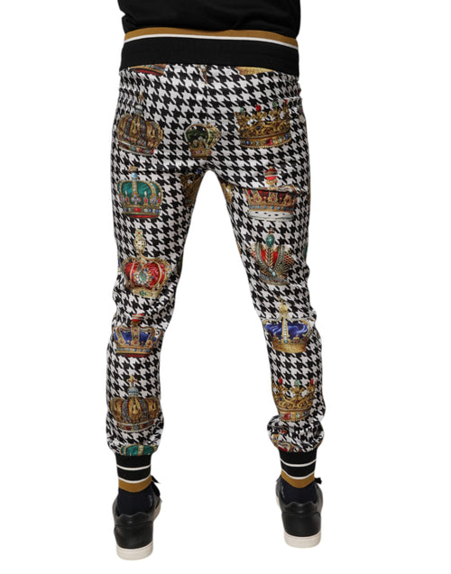 Dolce & Gabbana Multicolor Houndstooth Crown Men Sweatpants Pants - ClickThatClicks 