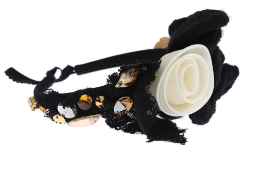 Dolce & Gabbana Diadem Headband Tiara White Rose Crystal Hair Gold - ClickThatClicks 
