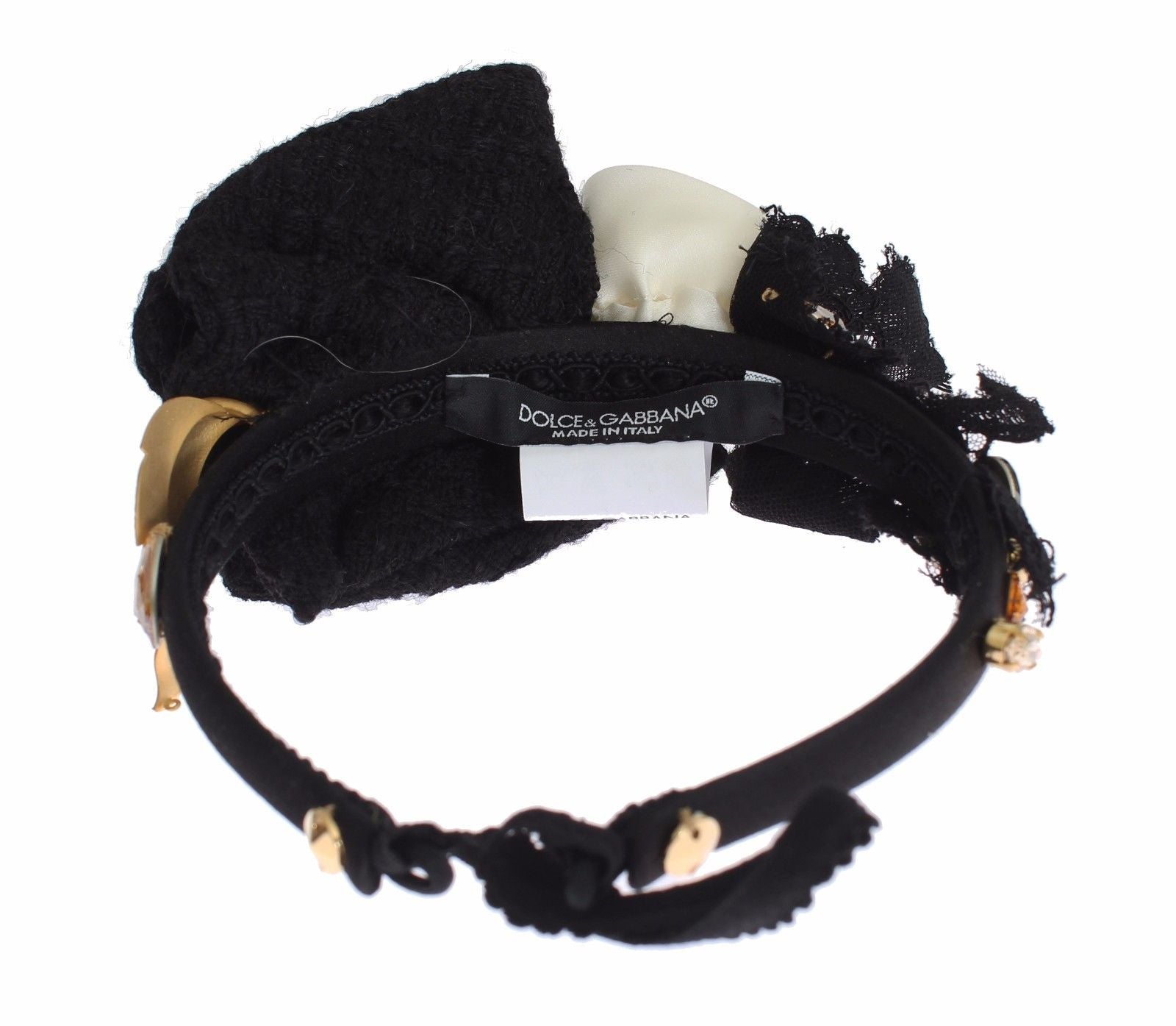 Dolce & Gabbana Diadem Headband Tiara White Rose Crystal Hair Gold - ClickThatClicks 