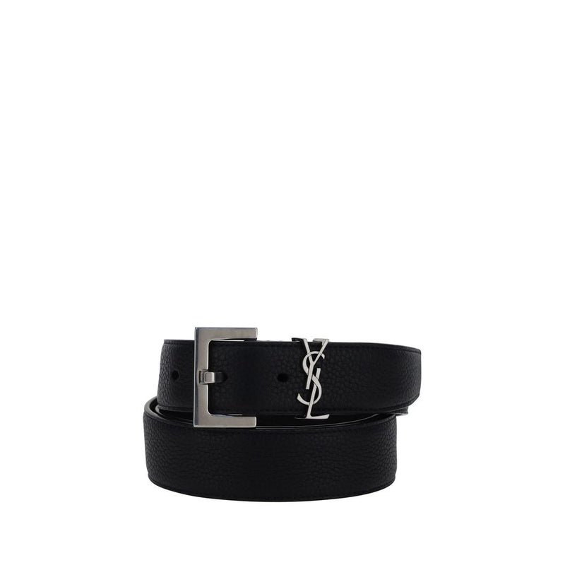 Saint Laurent Black Calf Leather Bos Taurus Regular Belt
