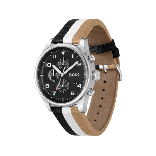 Hugo Boss Black And White Leather Watch