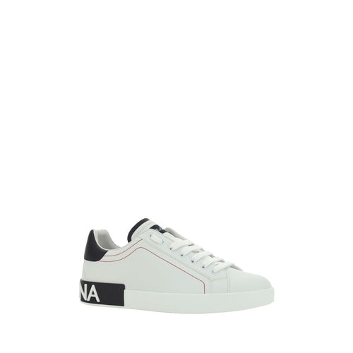 Dolce & Gabbana White Calf Leather Bos Taurus Low Top Sneakers - ClickThatClicks 