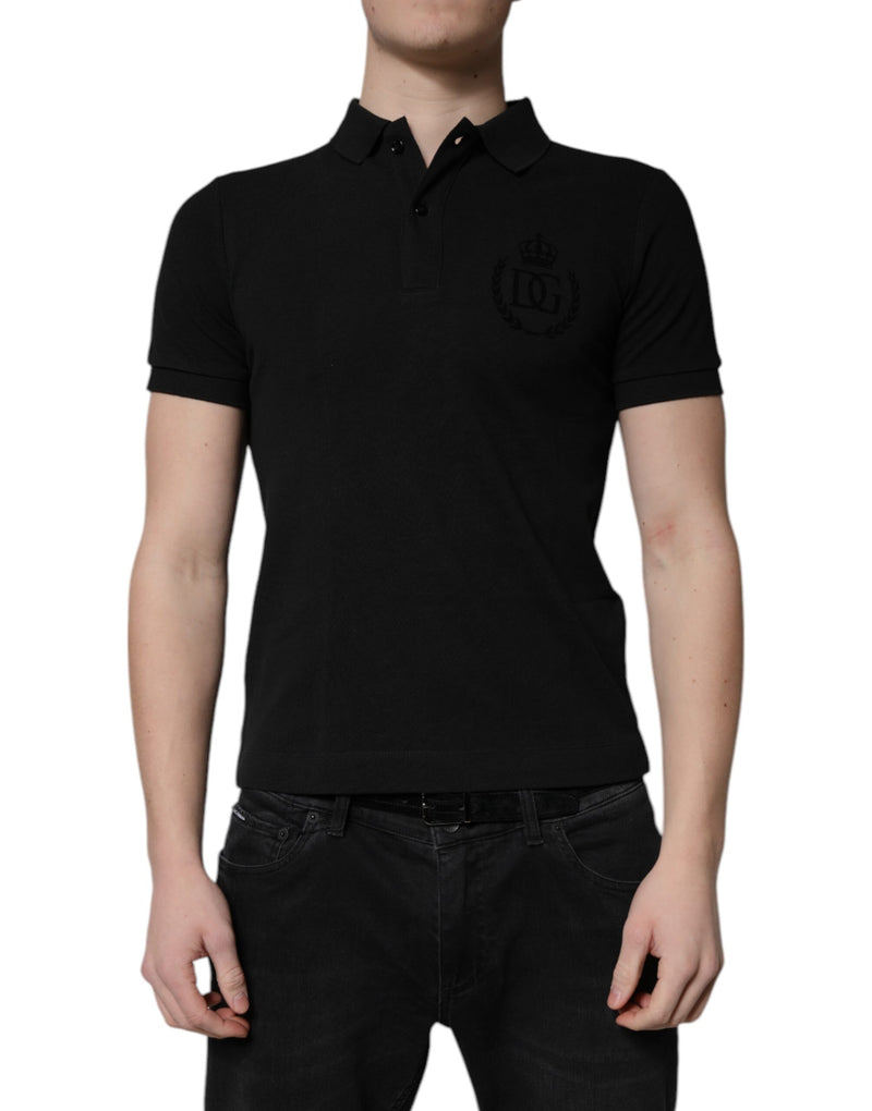 Dolce & Gabbana Black Cotton DG Logo Collared Polo T-shirt