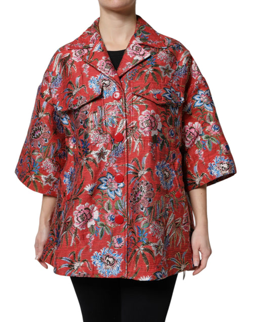 Dolce & Gabbana Red Floral Jacquard Button Down Coat Jacket - ClickThatClicks 