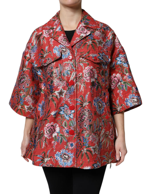 Dolce & Gabbana Red Floral Jacquard Button Down Coat Jacket - ClickThatClicks 
