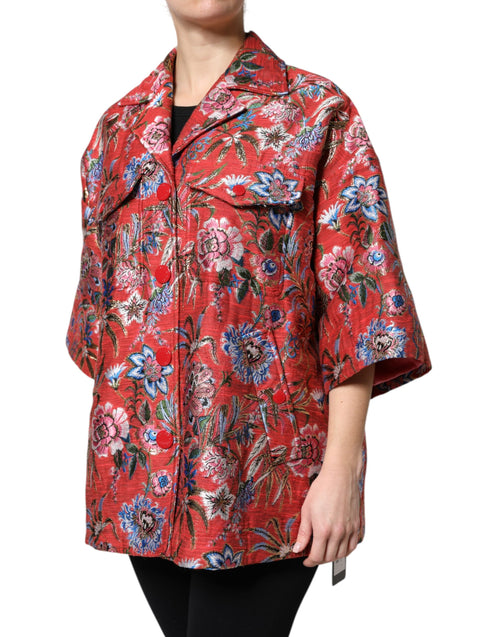Dolce & Gabbana Red Floral Jacquard Button Down Coat Jacket - ClickThatClicks 
