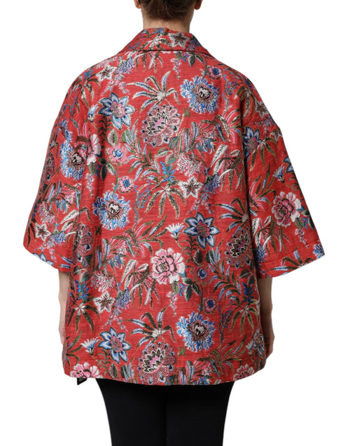 Dolce & Gabbana Red Floral Jacquard Button Down Coat Jacket - ClickThatClicks 