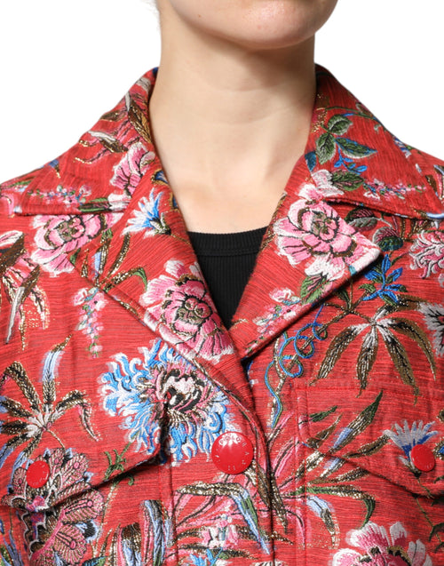 Dolce & Gabbana Red Floral Jacquard Button Down Coat Jacket - ClickThatClicks 