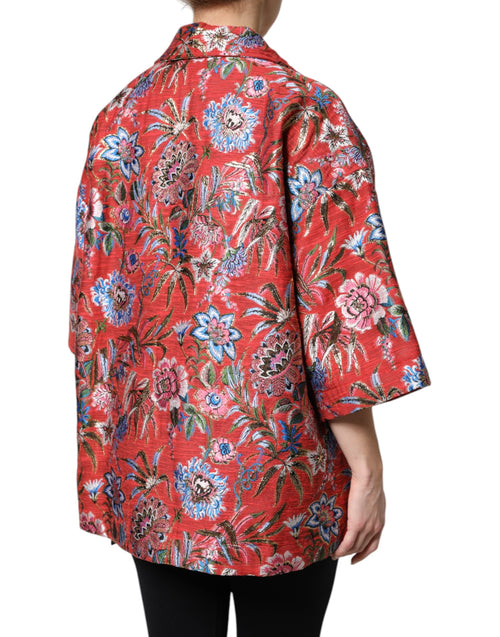 Dolce & Gabbana Red Floral Jacquard Button Down Coat Jacket - ClickThatClicks 