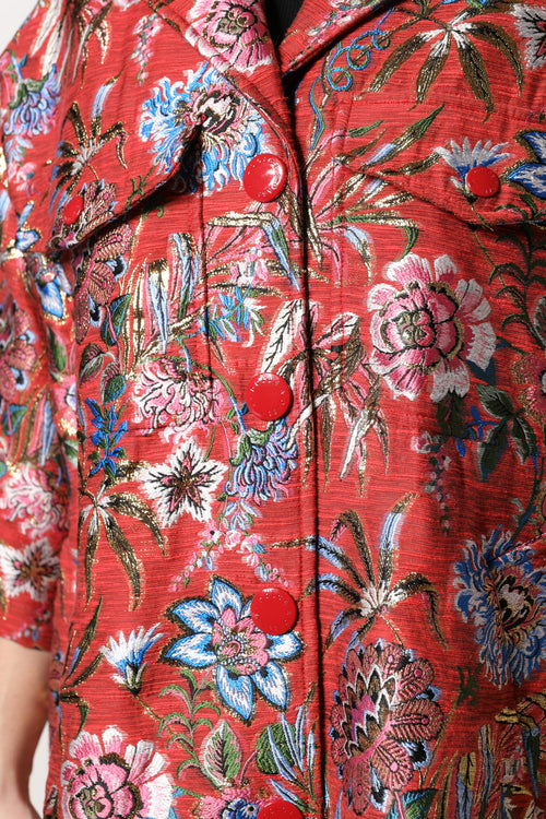 Dolce & Gabbana Red Floral Jacquard Button Down Coat Jacket - ClickThatClicks 