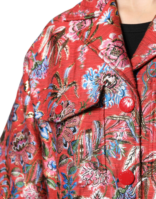 Dolce & Gabbana Red Floral Jacquard Button Down Coat Jacket - ClickThatClicks 