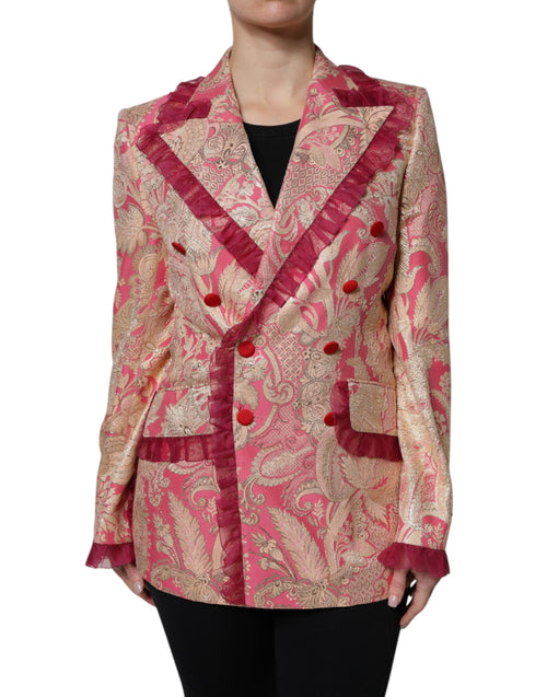 Dolce & Gabbana Pink Gold Jacquard Nylon Coat Blazer Jacket - ClickThatClicks 