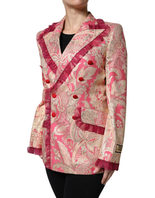 Dolce & Gabbana Pink Gold Jacquard Nylon Coat Blazer Jacket - ClickThatClicks 