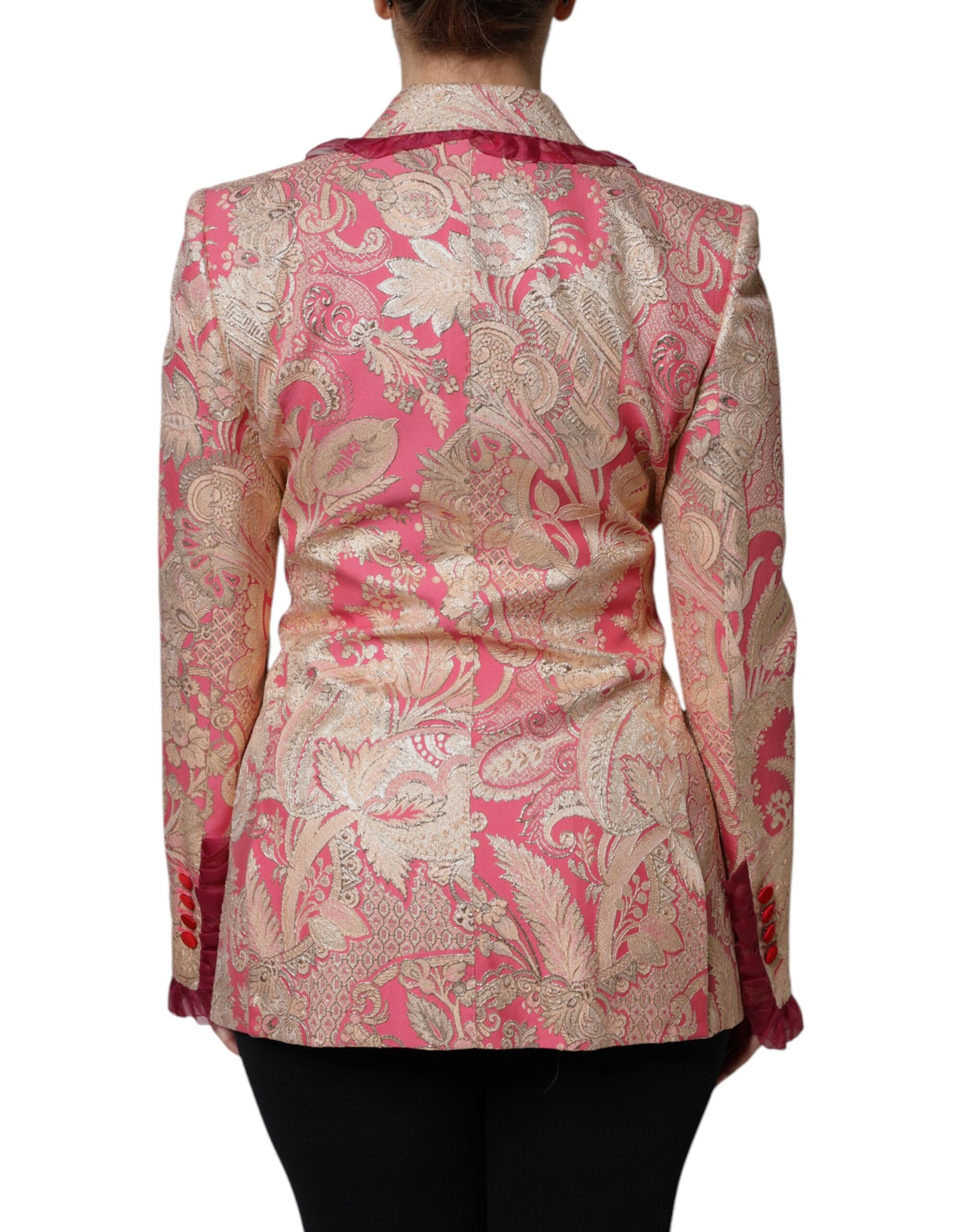 Dolce & Gabbana Pink Gold Jacquard Nylon Coat Blazer Jacket - ClickThatClicks 
