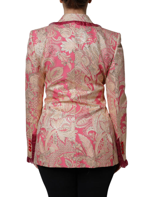 Dolce & Gabbana Pink Gold Jacquard Nylon Coat Blazer Jacket - ClickThatClicks 
