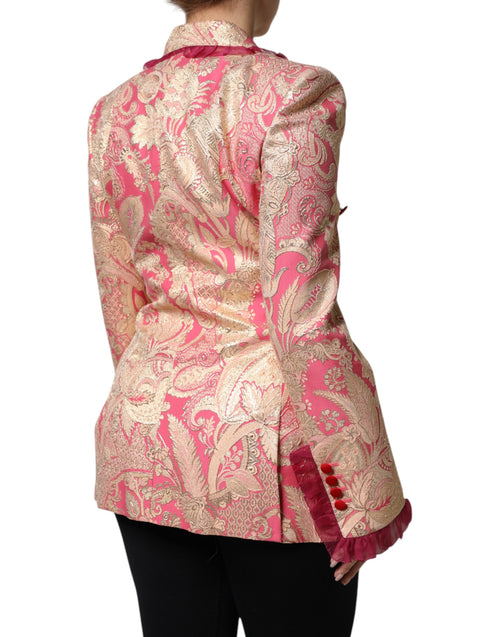 Dolce & Gabbana Pink Gold Jacquard Nylon Coat Blazer Jacket - ClickThatClicks 