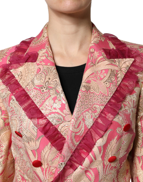 Dolce & Gabbana Pink Gold Jacquard Nylon Coat Blazer Jacket - ClickThatClicks 