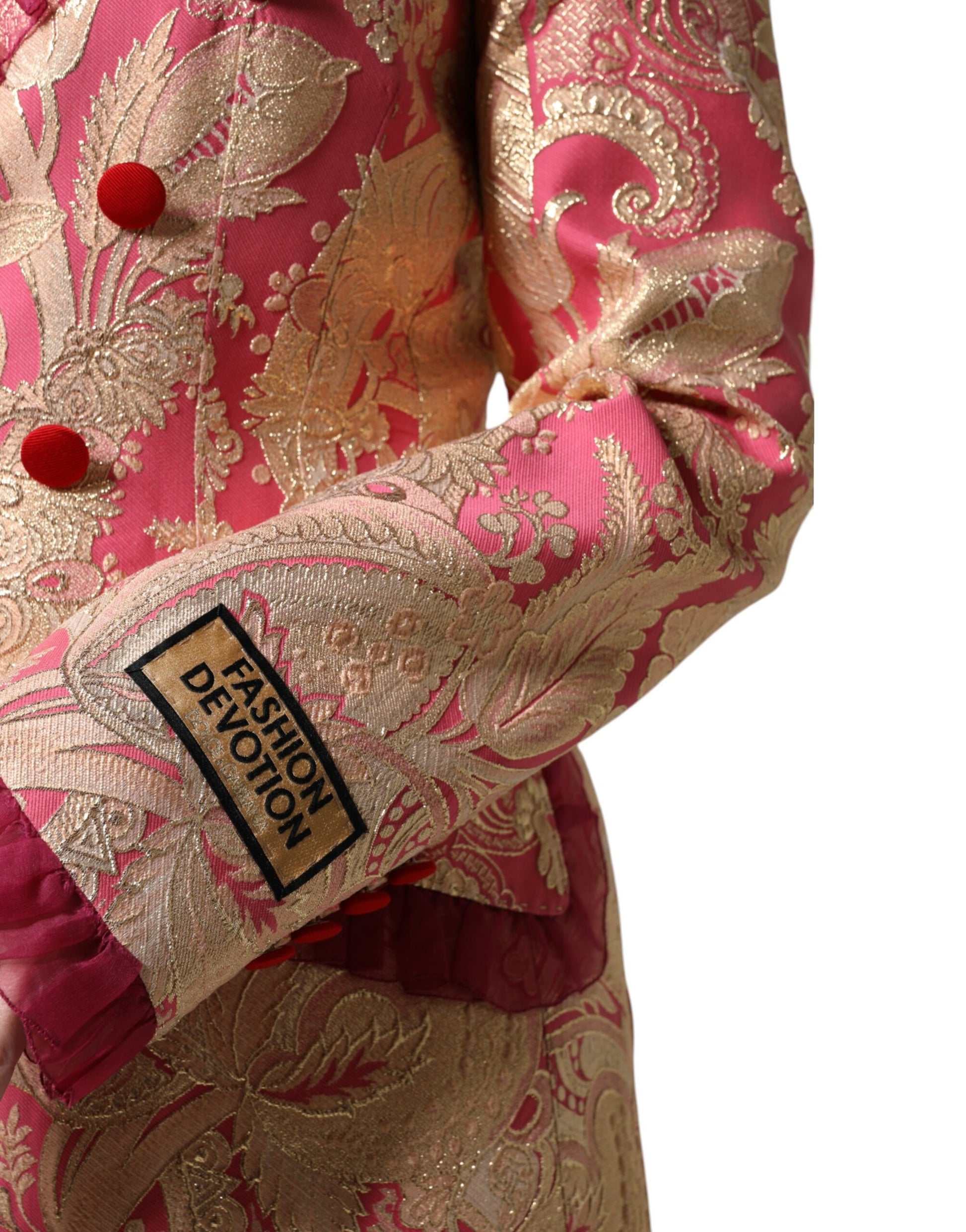 Dolce & Gabbana Pink Gold Jacquard Nylon Coat Blazer Jacket - ClickThatClicks 