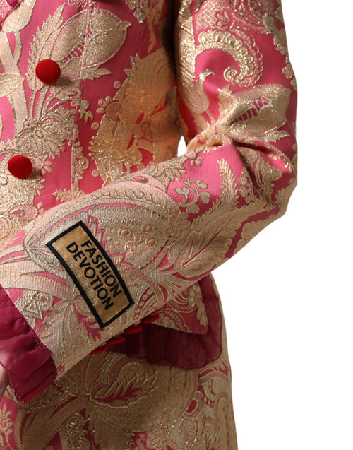 Dolce & Gabbana Pink Gold Jacquard Nylon Coat Blazer Jacket - ClickThatClicks 