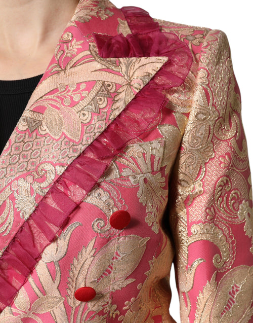 Dolce & Gabbana Pink Gold Jacquard Nylon Coat Blazer Jacket - ClickThatClicks 