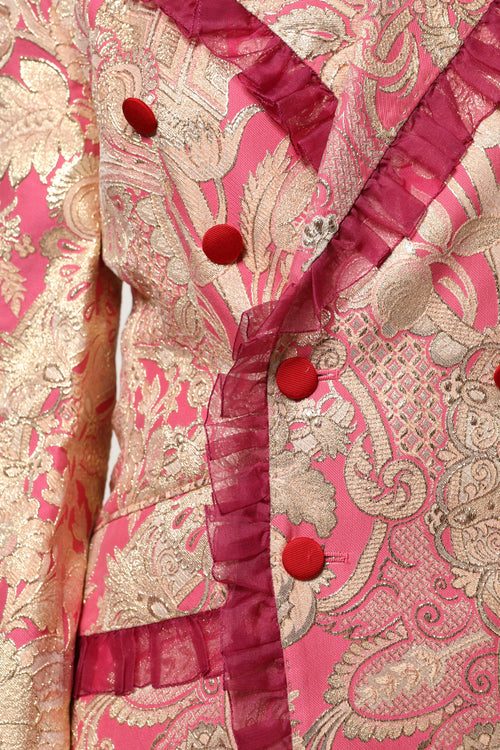 Dolce & Gabbana Pink Gold Jacquard Nylon Coat Blazer Jacket - ClickThatClicks 