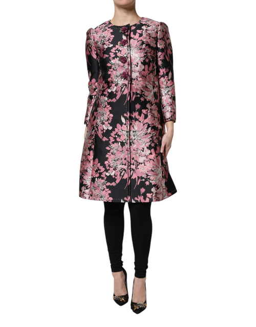 Dolce & Gabbana Pink Black Floral Brocade Trenchcoat Jacket - ClickThatClicks 