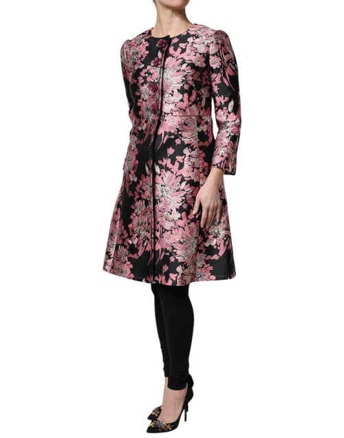 Dolce & Gabbana Pink Black Floral Brocade Trenchcoat Jacket - ClickThatClicks 