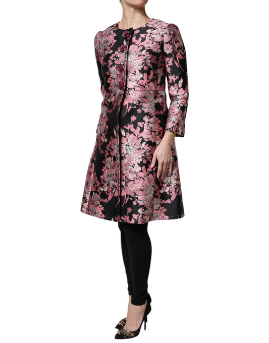 Dolce & Gabbana Pink Black Floral Brocade Trenchcoat Jacket - ClickThatClicks 