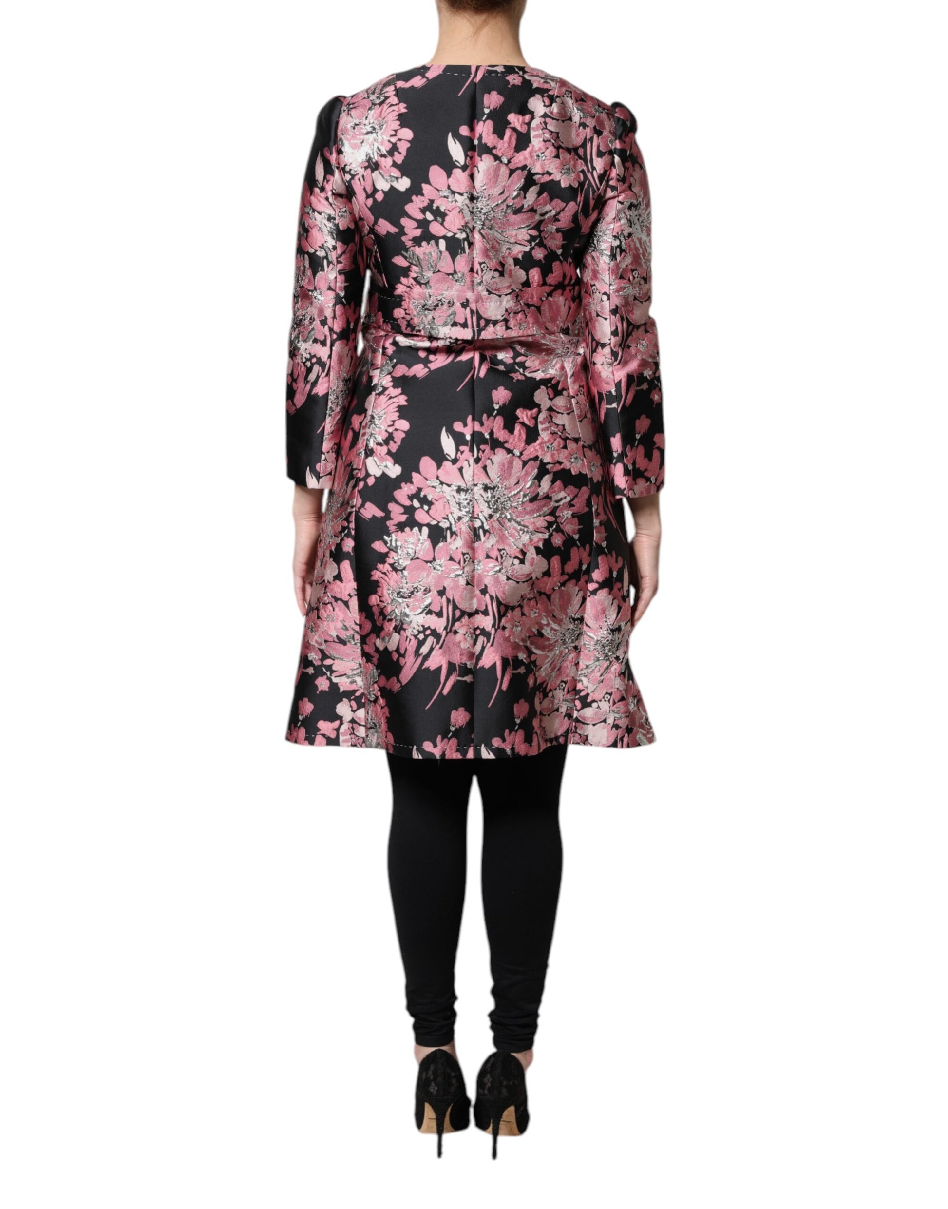 Dolce & Gabbana Pink Black Floral Brocade Trenchcoat Jacket - ClickThatClicks 