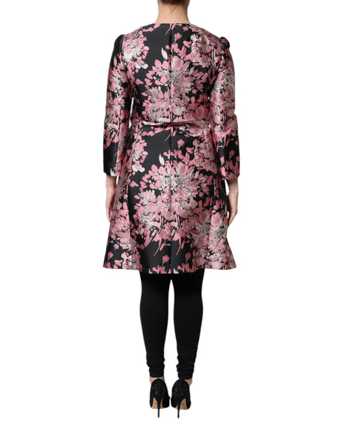 Dolce & Gabbana Pink Black Floral Brocade Trenchcoat Jacket - ClickThatClicks 