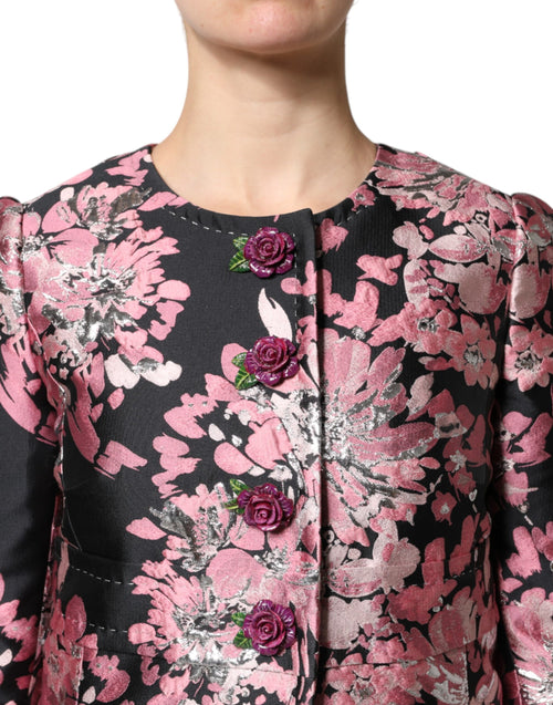 Dolce & Gabbana Pink Black Floral Brocade Trenchcoat Jacket - ClickThatClicks 