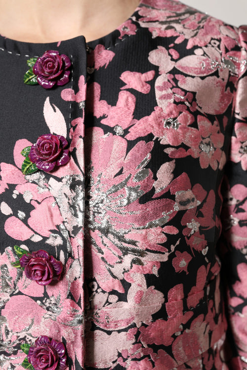 Dolce & Gabbana Pink Black Floral Brocade Trenchcoat Jacket - ClickThatClicks 