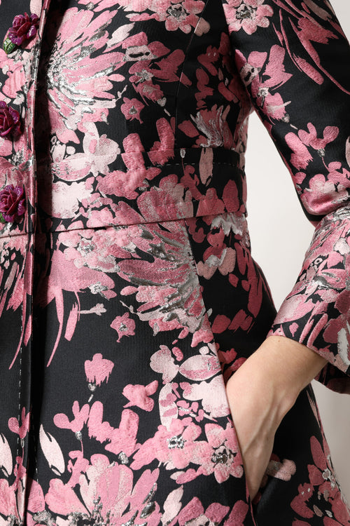 Dolce & Gabbana Pink Black Floral Brocade Trenchcoat Jacket - ClickThatClicks 