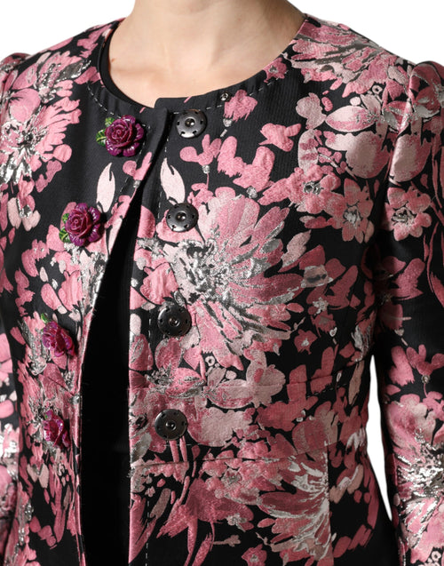 Dolce & Gabbana Pink Black Floral Brocade Trenchcoat Jacket - ClickThatClicks 