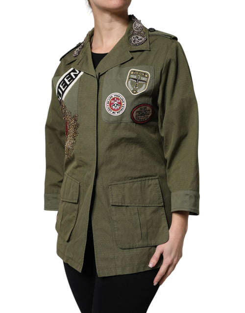 Dolce & Gabbana Military Green Queen Embellished Coat Jacket - ClickThatClicks 