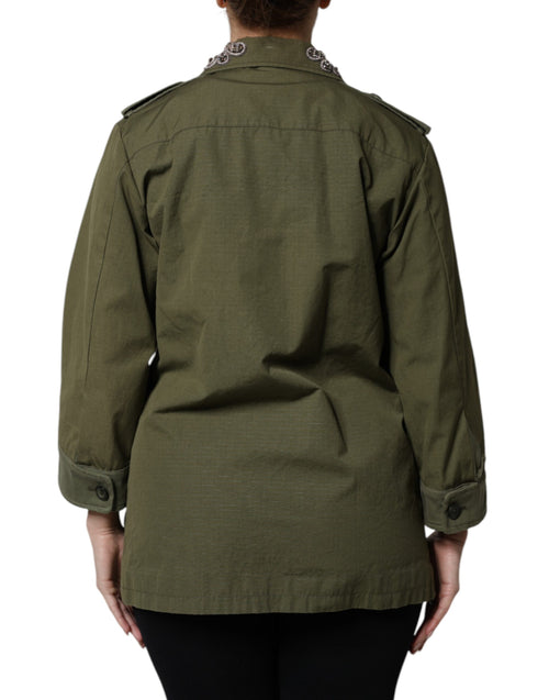 Dolce & Gabbana Military Green Queen Embellished Coat Jacket - ClickThatClicks 