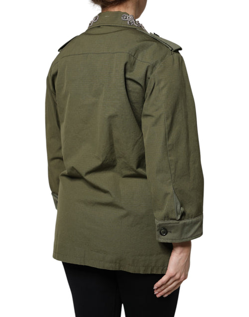Dolce & Gabbana Military Green Queen Embellished Coat Jacket - ClickThatClicks 