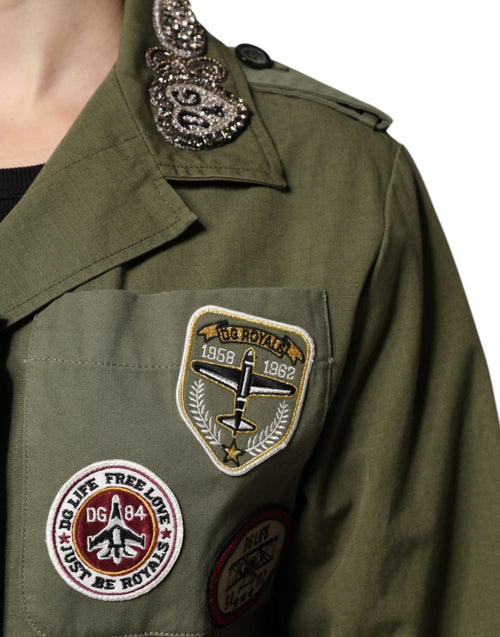 Dolce & Gabbana Military Green Queen Embellished Coat Jacket - ClickThatClicks 