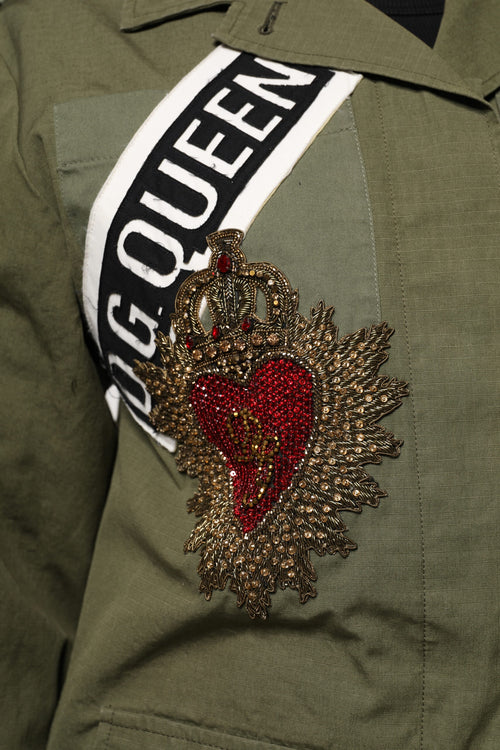 Dolce & Gabbana Military Green Queen Embellished Coat Jacket - ClickThatClicks 