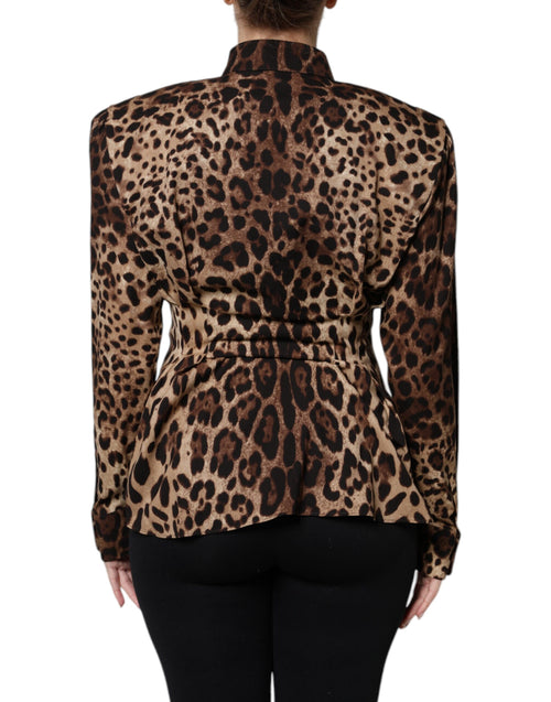 Dolce & Gabbana Brown Leopard Silk Button Down Coat Jacket - ClickThatClicks 