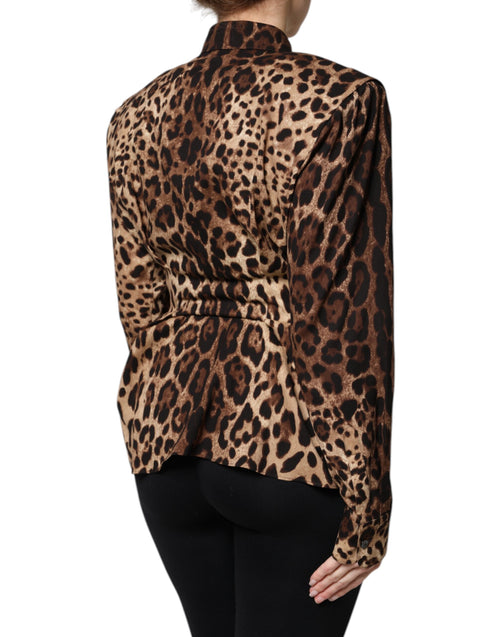 Dolce & Gabbana Brown Leopard Silk Button Down Coat Jacket - ClickThatClicks 