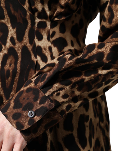 Dolce & Gabbana Brown Leopard Silk Button Down Coat Jacket - ClickThatClicks 