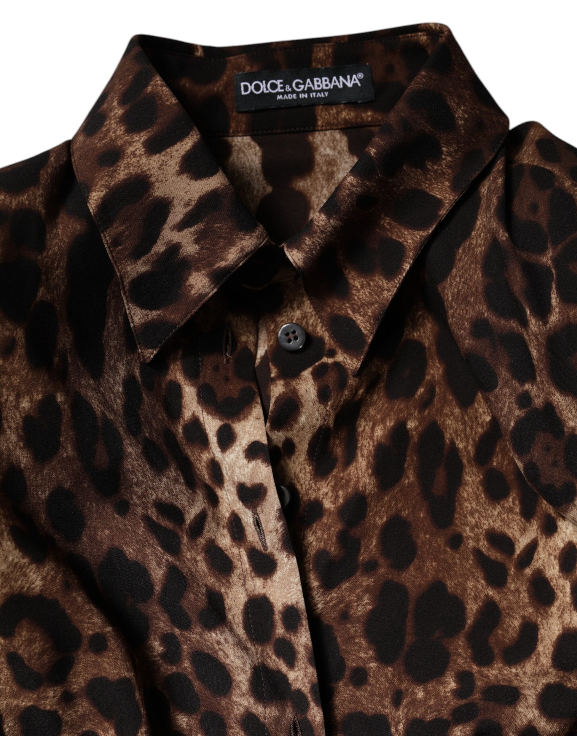 Dolce & Gabbana Brown Leopard Silk Button Down Coat Jacket - ClickThatClicks 