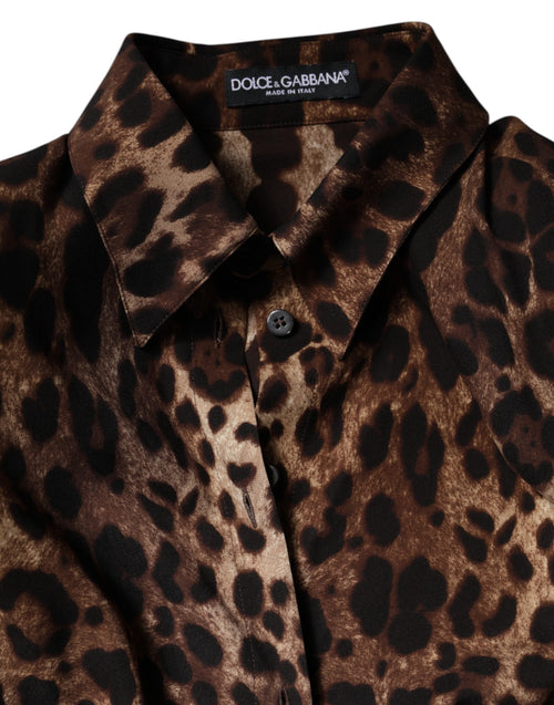 Dolce & Gabbana Brown Leopard Silk Button Down Coat Jacket - ClickThatClicks 