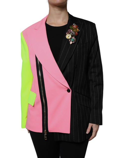 Dolce & Gabbana Multicolor Patchwork Embellished Coat Jacket - ClickThatClicks 