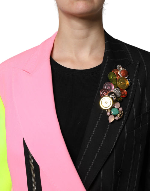 Dolce & Gabbana Multicolor Patchwork Embellished Coat Jacket - ClickThatClicks 