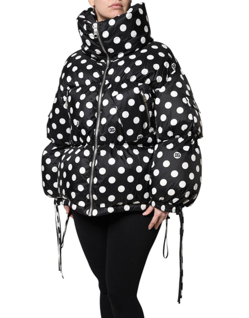Dolce & Gabbana Black White Polka Dot Full Zip Puffer Jacket - ClickThatClicks 